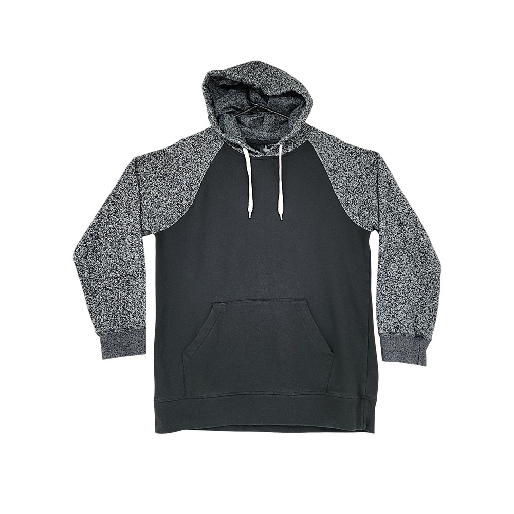Zine Hoodie L Men Black Gray Raglan Sleeve Pullover Sweatshirt Skater Streetwear